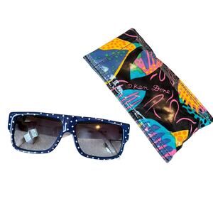 VTG Ken Done Blue & White Polka Dots Stripes Sunglasses w/designer Case